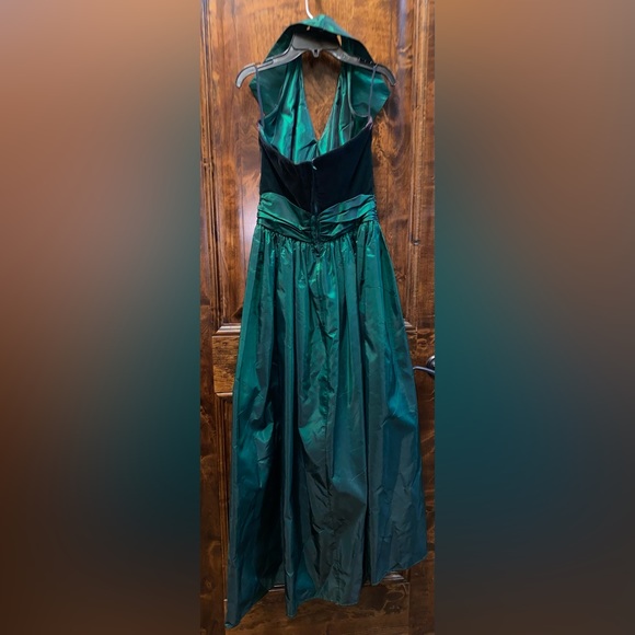 Vintage Alfred Angelo Tuxedo Style Halter Formal Green Velvet & Taffeta Long - Picture 9 of 11